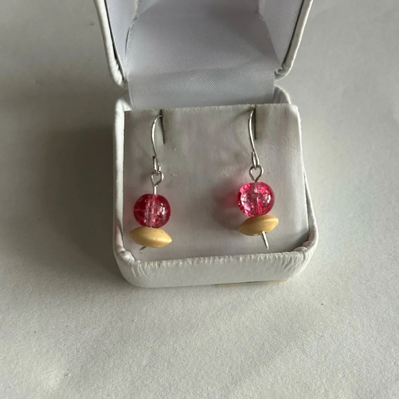 Source Unknown Jewelry - 3/$20 Red and Tan Dual Crystal Beaded Silver Plated Dangling Drop Earrings